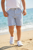 Load image into Gallery viewer, Boys Seersucker Shorts for Summer Weddings with Classic Stripe
