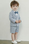Load image into Gallery viewer, Boys Light Blue Plaid Double-breasted 2-piece Suit

