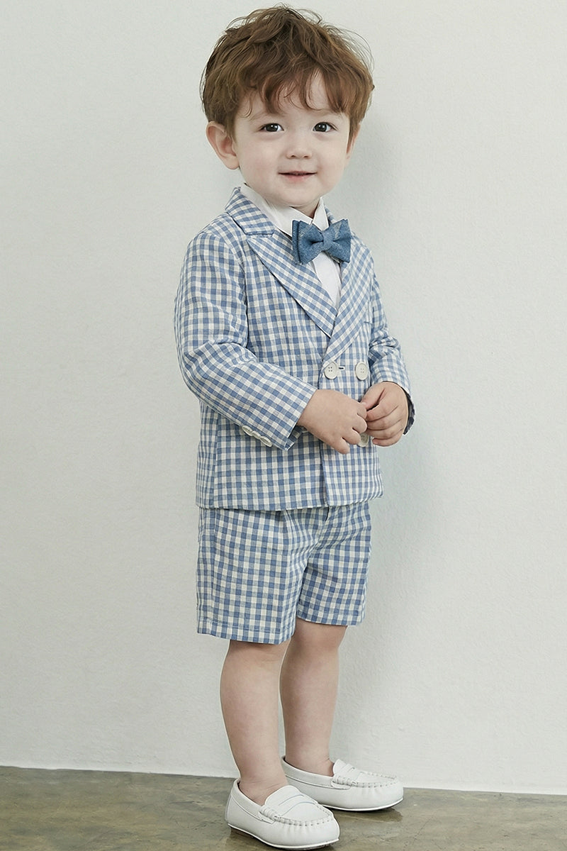 Boys Light Blue Plaid Double-breasted 2-piece Suit