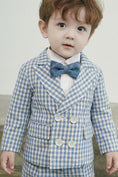 Load image into Gallery viewer, Boys Light Blue Plaid Double-breasted 2-piece Suit
