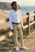 Load image into Gallery viewer, Boys Khaki Dress Pants for Formal Occasions with Tailored Fit
