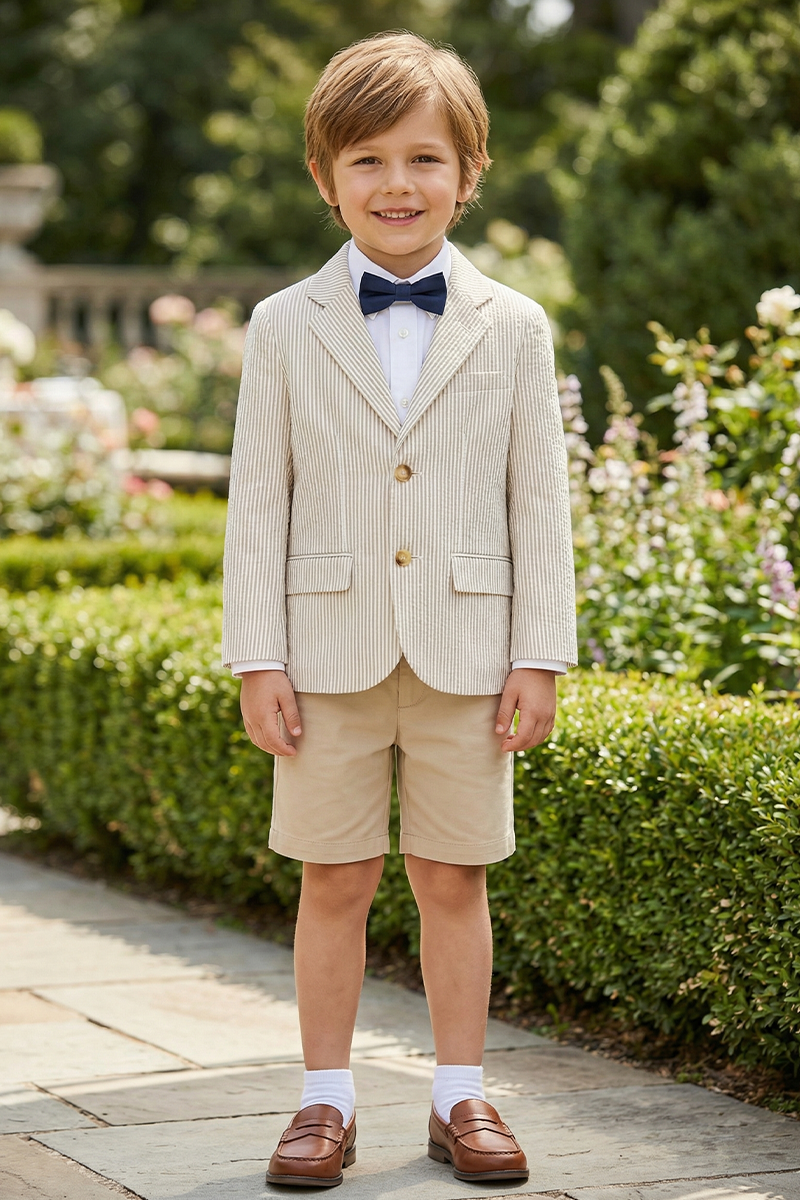 Boys Seersucker Blazer for Weddings with Classic Notch Lapel