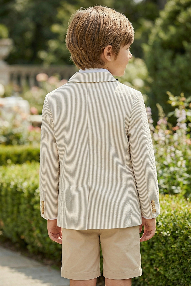 Boys Seersucker Blazer for Weddings with Classic Notch Lapel
