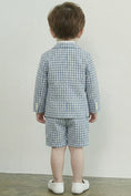 Load image into Gallery viewer, Boys Light Blue Plaid Double-breasted 2-piece Suit
