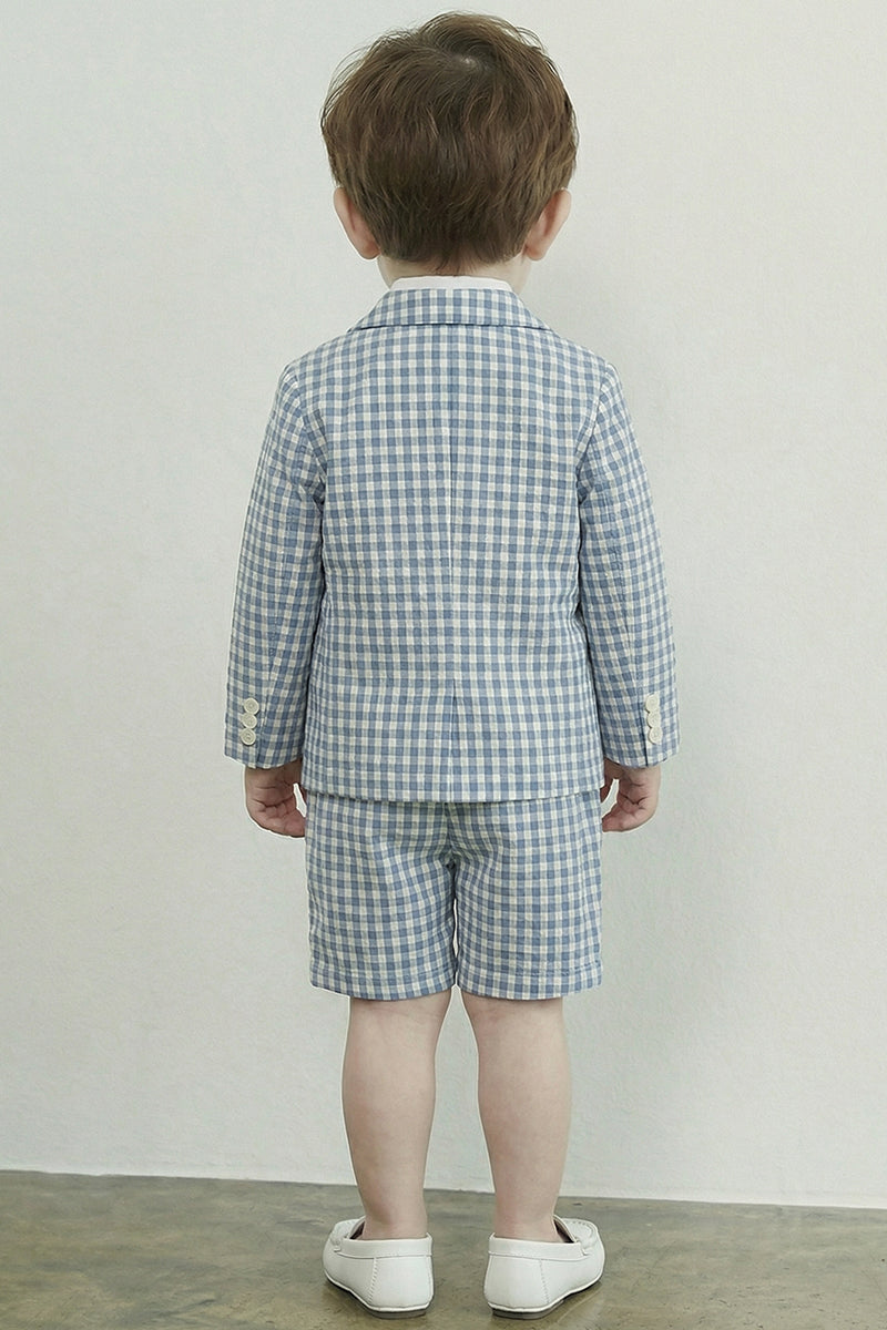 Boys Light Blue Plaid Double-breasted 2-piece Suit