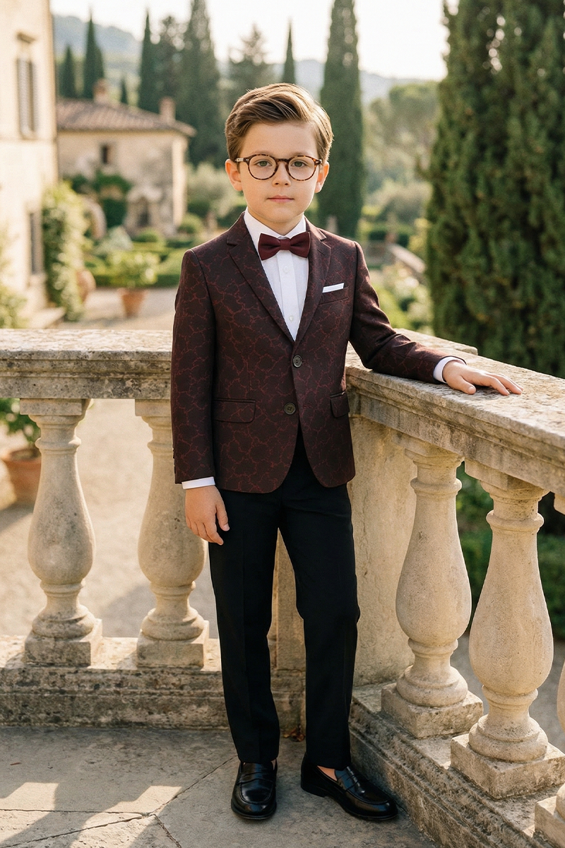 Boys Burgundy Jacquard Blazer for Weddings