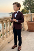 Load image into Gallery viewer, Boys Burgundy Jacquard Blazer for Weddings
