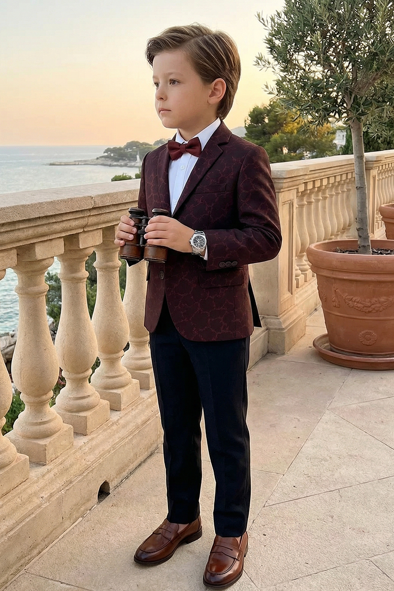 Boys Burgundy Jacquard Blazer for Weddings