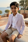Load image into Gallery viewer, Boys Striped Seersucker Blazer for Weddings with Notch Lapel
