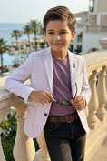 Load image into Gallery viewer, Boys Striped Seersucker Blazer for Weddings with Notch Lapel

