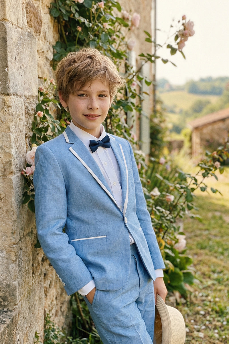 Boys Sky Blue With White Trim Single-Breasted 2-Piece Suit