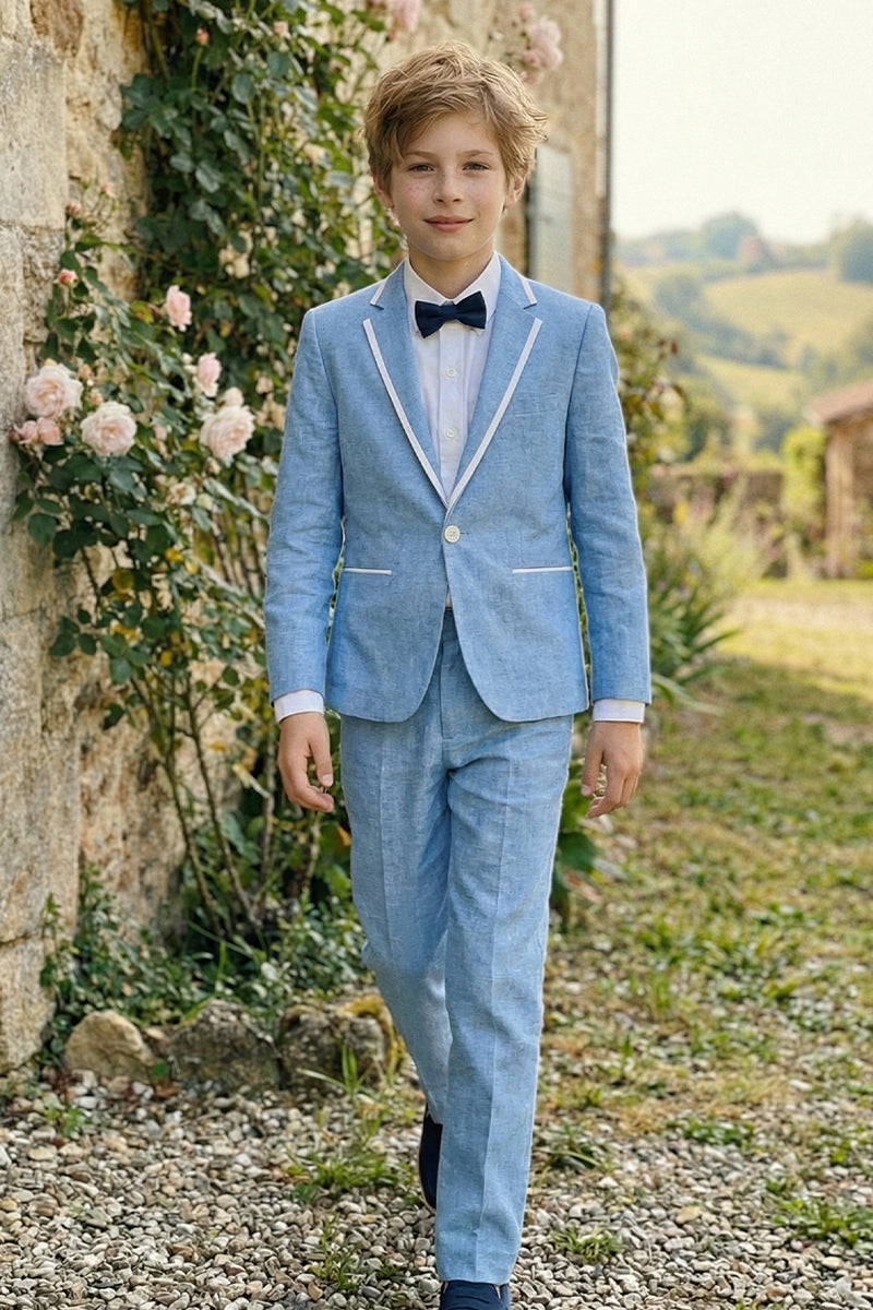 Boys Sky Blue With White Trim Single-Breasted 2-Piece Suit