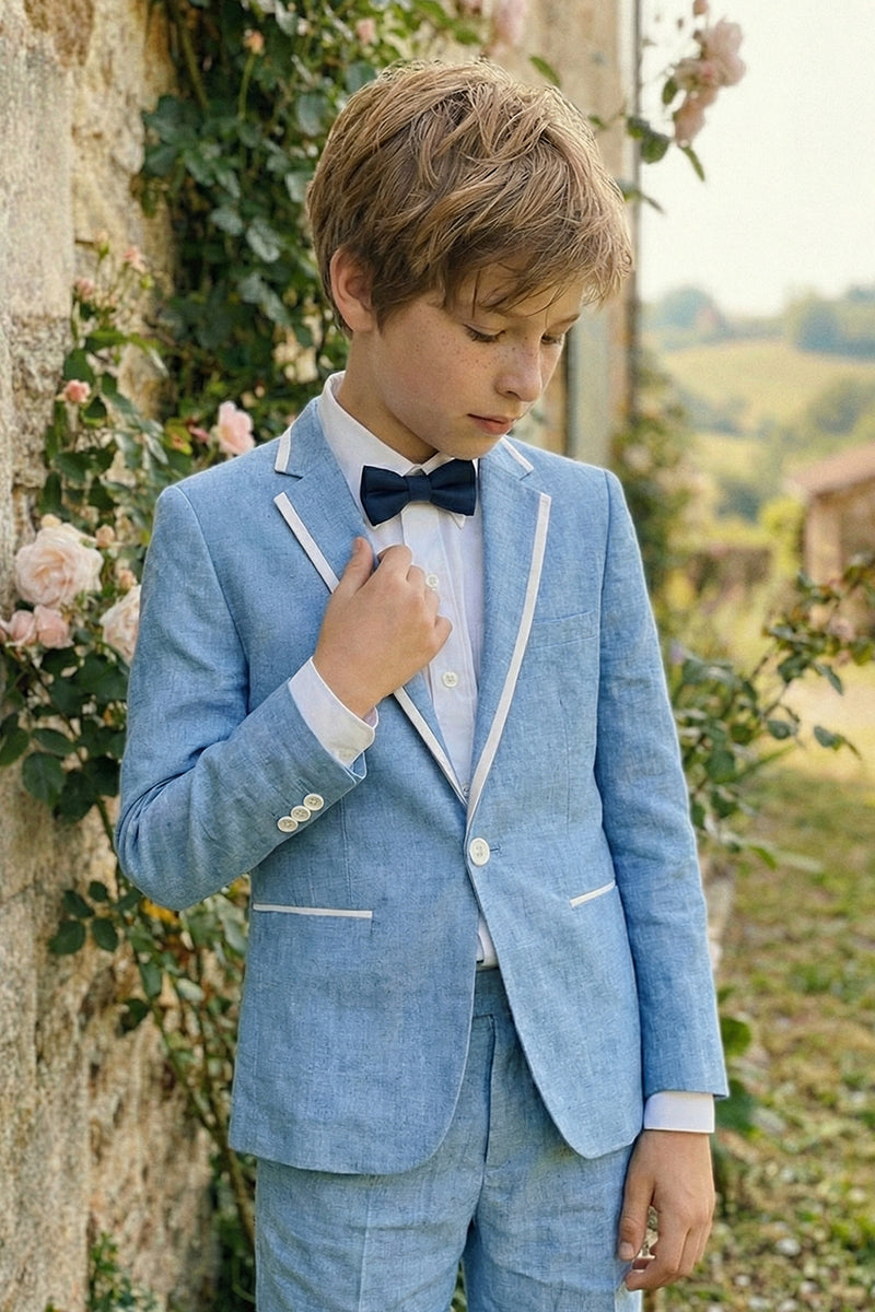 Boys Sky Blue With White Trim Single-Breasted 2-Piece Suit