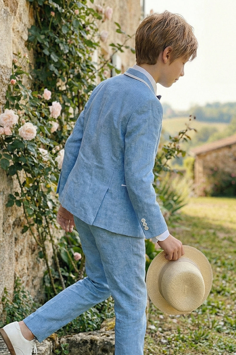 Boys Sky Blue With White Trim Single-Breasted 2-Piece Suit