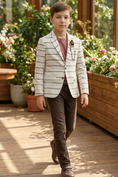 Load image into Gallery viewer, Boys Striped Linen Blazer for Weddings with Notch Lapel
