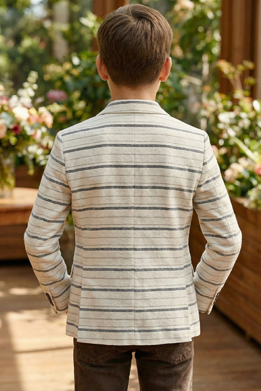 Boys Striped Linen Blazer for Weddings with Notch Lapel