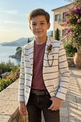 Load image into Gallery viewer, Boys Striped Linen Blazer for Weddings with Notch Lapel
