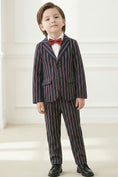 Load image into Gallery viewer, Boys Navy Blue With Brown Stripes Single-Breasted 2-Piece Suit
