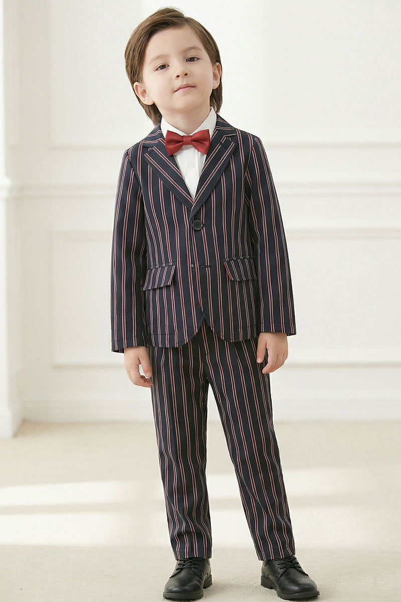 Boys Navy Blue With Brown Stripes Single-Breasted 2-Piece Suit