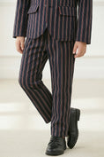 Load image into Gallery viewer, Boys Navy Blue With Brown Stripes Single-Breasted 2-Piece Suit
