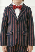 Load image into Gallery viewer, Boys Navy Blue With Brown Stripes Single-Breasted 2-Piece Suit

