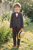 Load image into Gallery viewer, Boys Navy Blue With Brown Stripes Single-Breasted 2-Piece Suit
