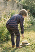 Load image into Gallery viewer, Boys Navy Blue With Brown Stripes Single-Breasted 2-Piece Suit

