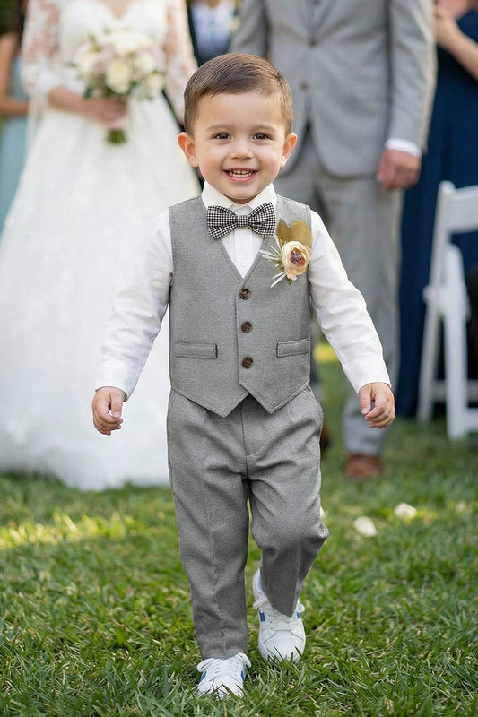 Boys Light Grey 2-Piece Vest Set for Outdoor Garden Weddings