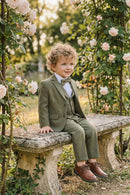 Boys Olive Green 3-Piece Suit with Notch Lapel