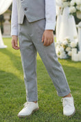 Load image into Gallery viewer, Boys Light Grey Asymmetric Vest & Trousers Set
