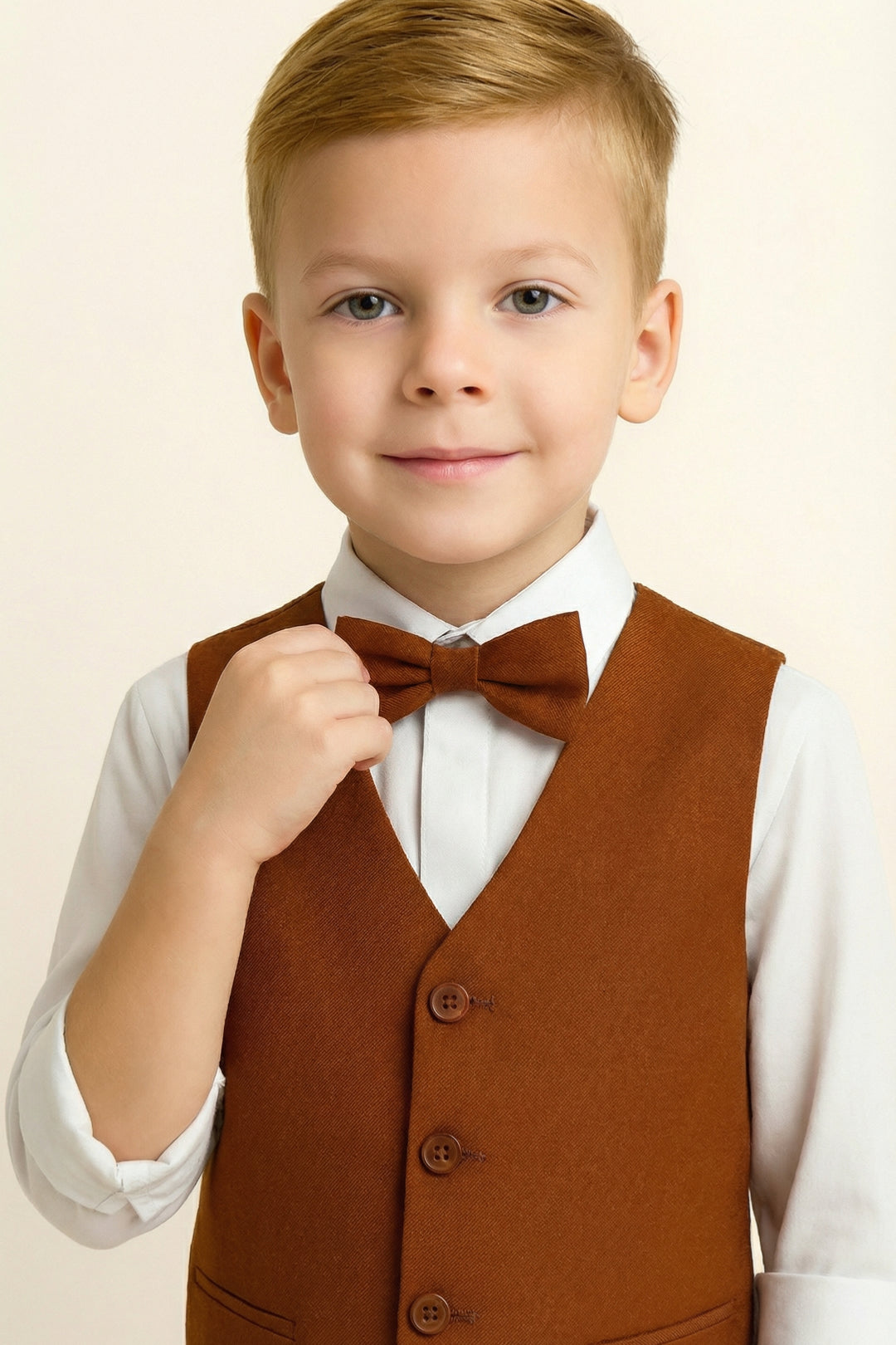 Boys Rust Brown Vest & Trousers Set