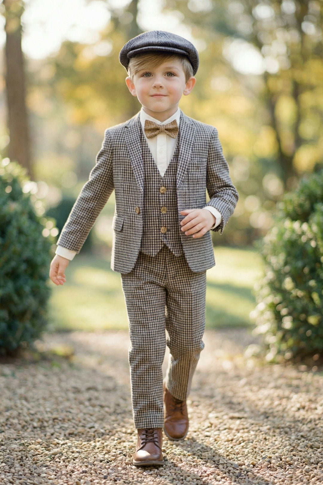Boys Tweed Check 3-Piece Suit with Notch Lapel