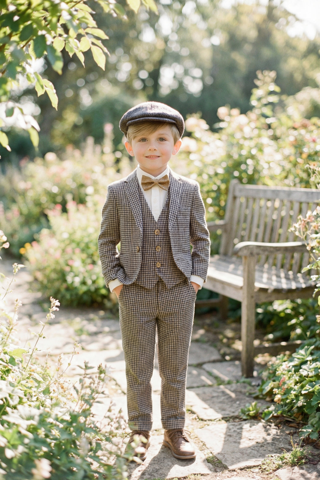Boys Tweed Check 3-Piece Suit with Notch Lapel