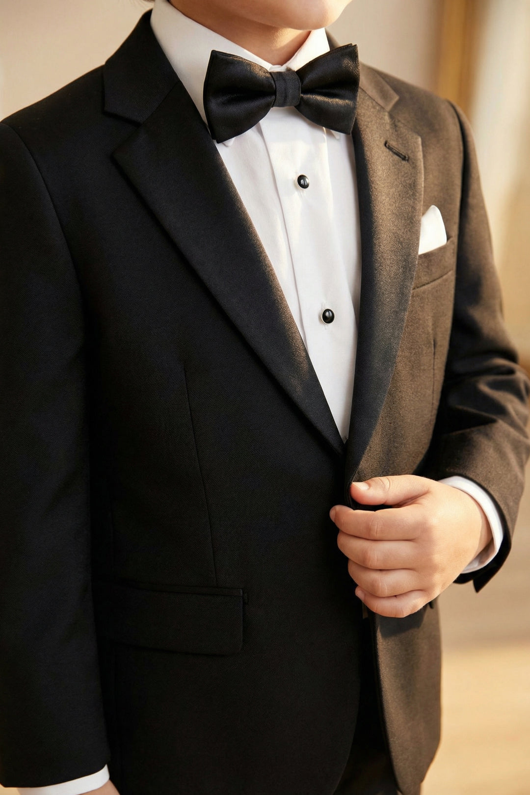 Boys Black Tuxedo 2-Piece Set with Satin Shawl Lapel