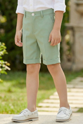 Charger l'image dans la visionneuse de la galerie, Boys Sage Green Dress Shorts for Weddings with Tailored Finish
