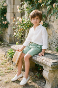 Charger l'image dans la visionneuse de la galerie, Boys Sage Green Dress Shorts for Weddings with Tailored Finish
