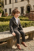 Load image into Gallery viewer, Boys Charcoal Wool-Blend Suit for Weddings & Formal Events
