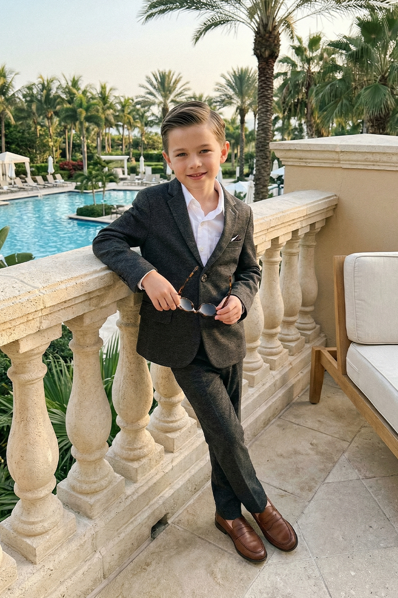 Boys Charcoal Wool-Blend Suit for Weddings & Formal Events