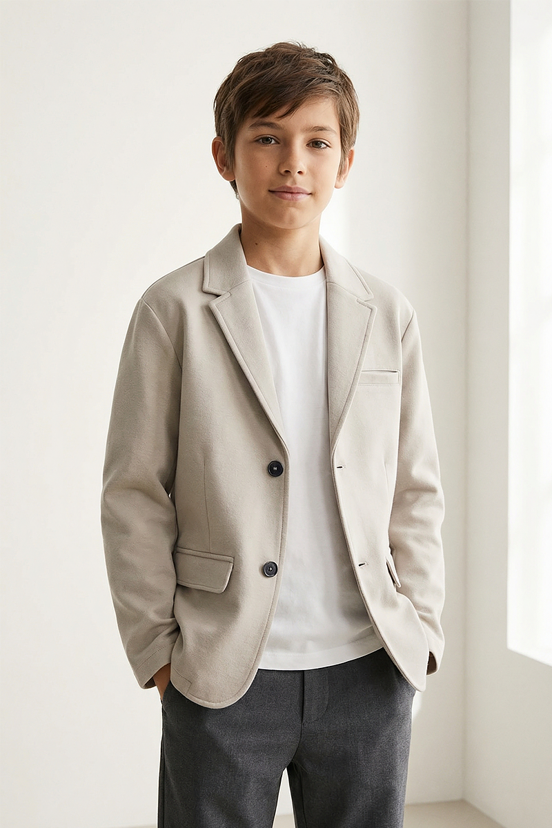 Boys Light Beige Casual Suit Jacket