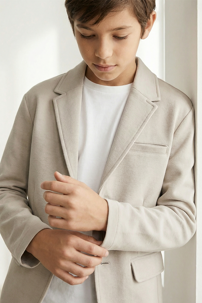 Boys Light Beige Casual Suit Jacket
