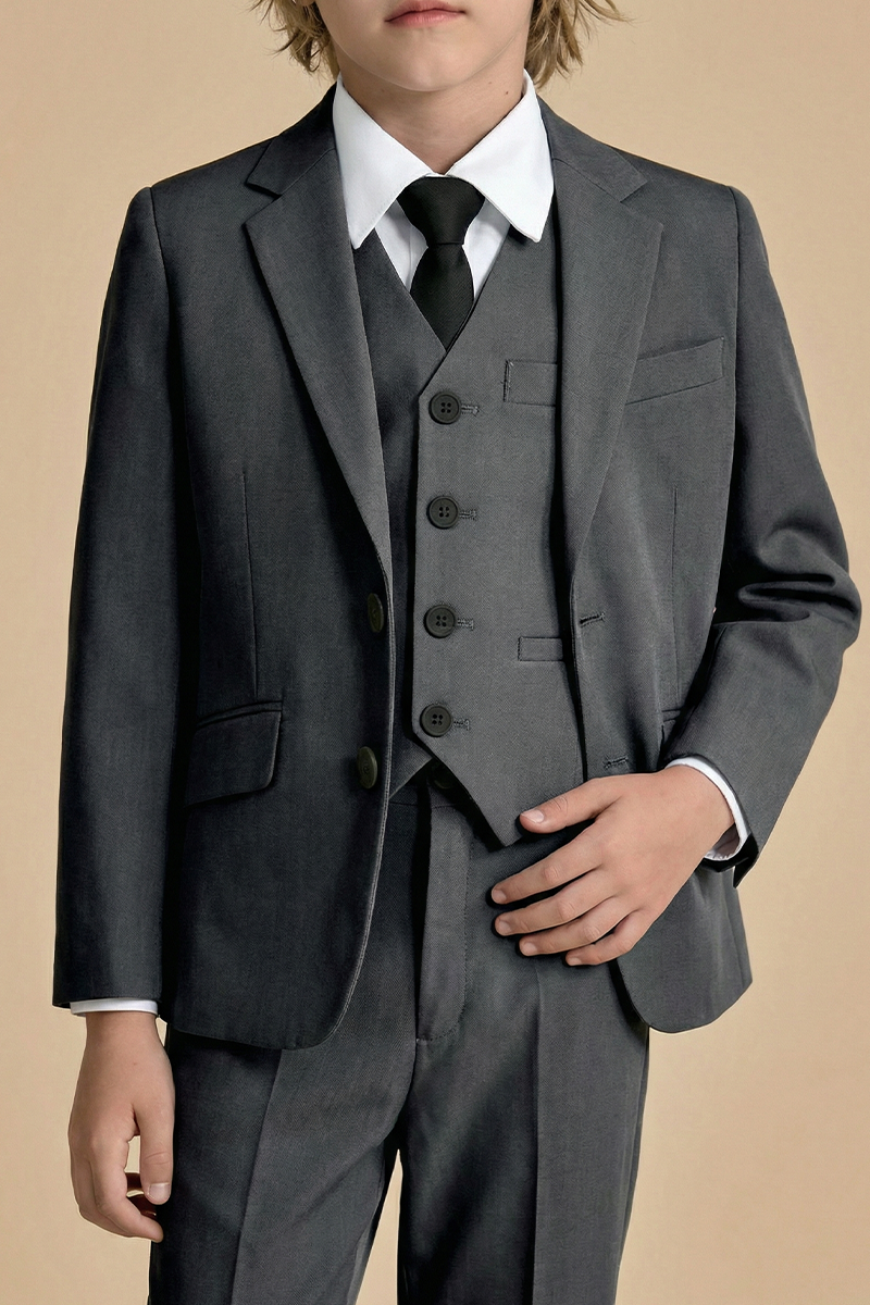 Boys Charcoal Grey 3-Piece Suit for Weddings & Formal Occasions