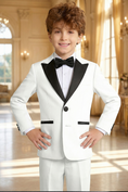 Load image into Gallery viewer, Boys White & Black Shawl Collar 2-Piece Tuxedo for Luxury Weddings & Galas
