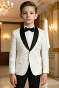 Cargar la imagen en la vista de la galería, Boys White Textured Shawl Collar 2-Piece Tuxedo for Luxury Weddings & Galas
