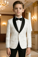 Boys White Textured Shawl Collar 2-Piece Tuxedo for Luxury Weddings & Galas