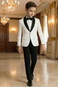Cargar la imagen en la vista de la galería, Boys White Textured Shawl Collar 2-Piece Tuxedo for Luxury Weddings & Galas

