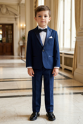 Load image into Gallery viewer, Boys Navy Blue Tuxedo 2-Piece Suit Jacket & Pants Set
