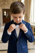 Load image into Gallery viewer, Boys Navy Blue Tuxedo 2-Piece Suit Jacket & Pants Set
