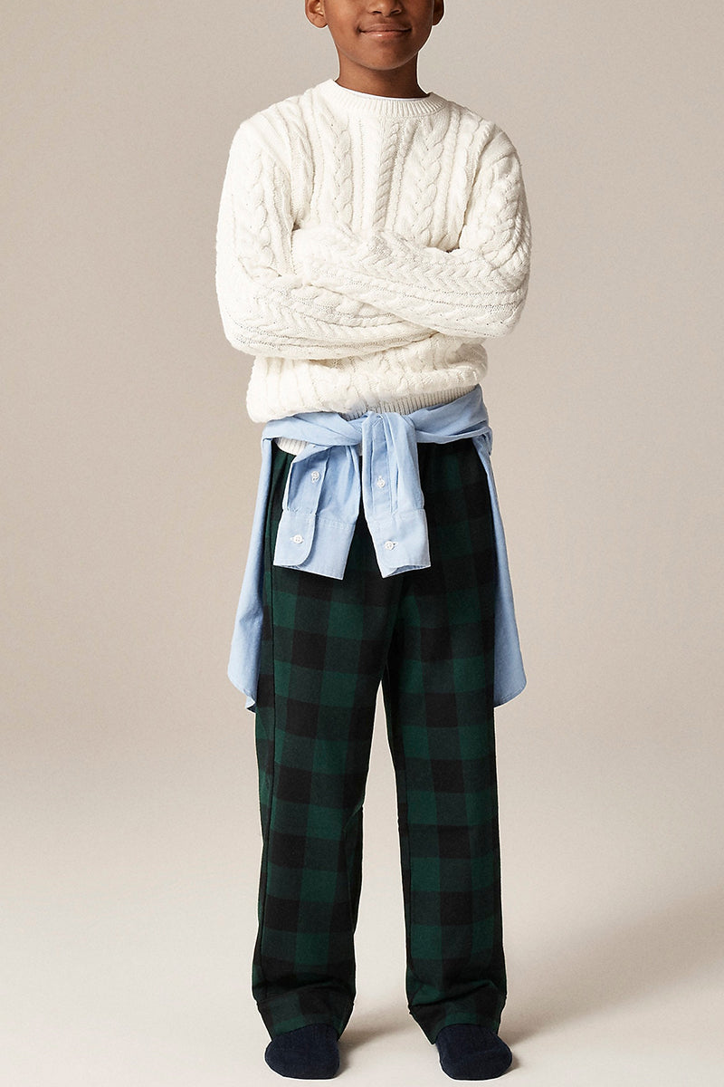 Boys Green And Black Checkered Trousers