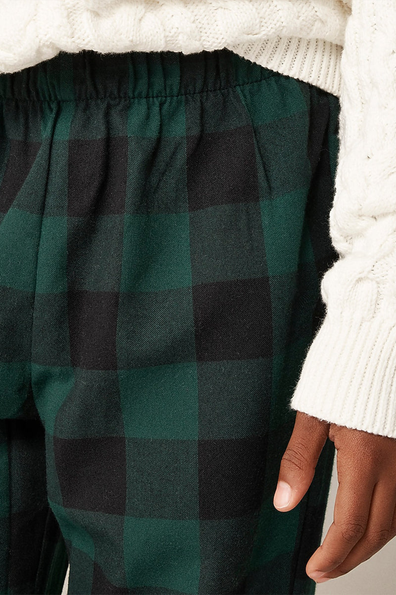 Boys Green And Black Checkered Trousers