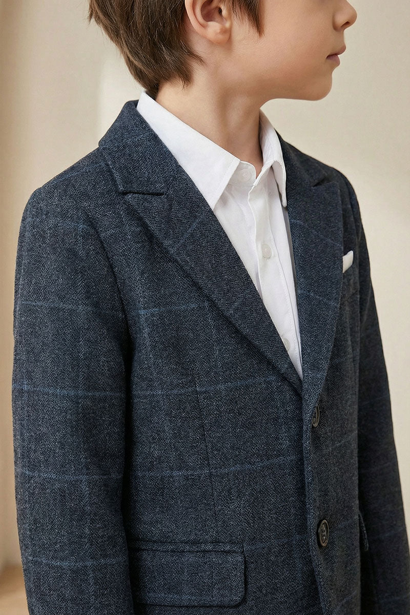 Boys Charcoal Plaid Blazer